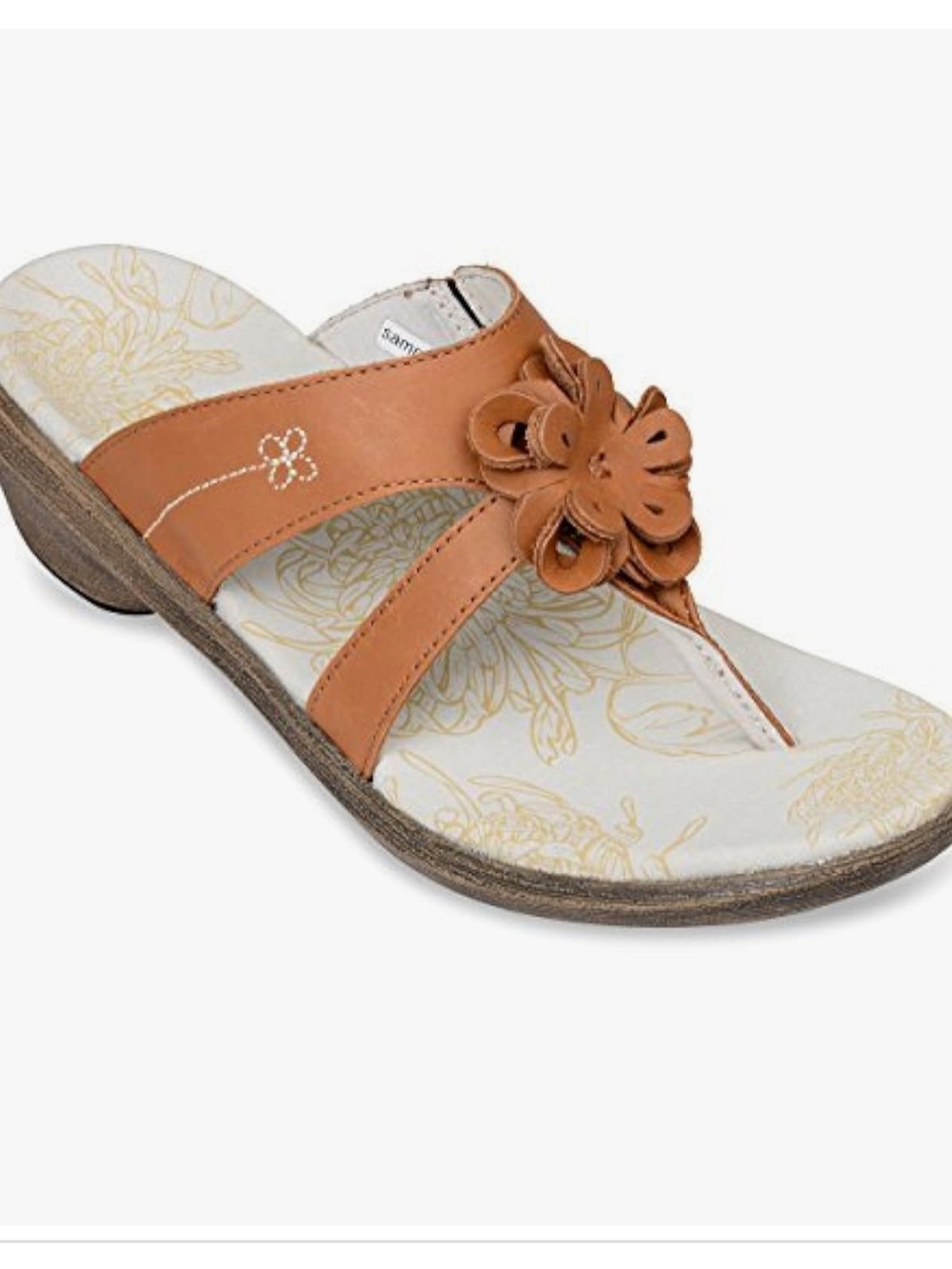 Spenco Rose Supportive Sandal Cognac Leather Floral Accent Womens 8 Orthopedic